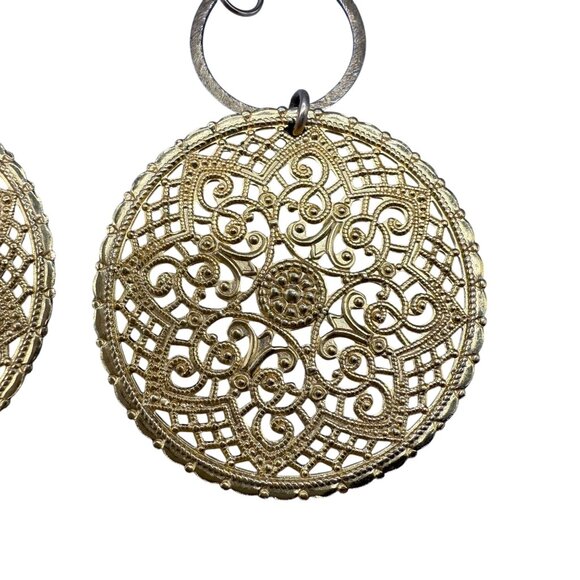 Moon & Lola Round Filigree Dangle Drop Rambaugh Earrings Gold Tone Bohemian - Picture 4 of 5